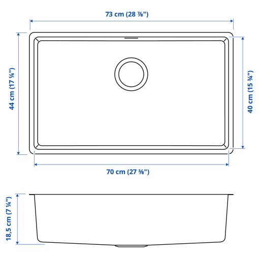 VRESJÖN, inset sink 1 bowl, 73x44 cm, 294.257.29