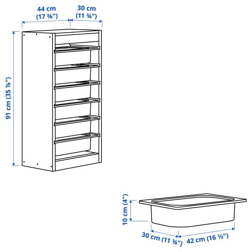 TROFAST, παιδικό έπιπλο αποθήκευσης με κουτιά, 44x30x91 cm, 294.774.88