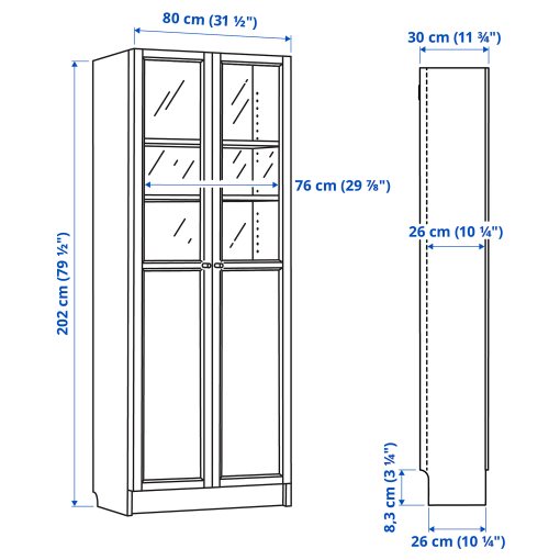 BILLY/OXBERG, bookcase with panel/glass doors, 80x30x202 cm, 294.833.28