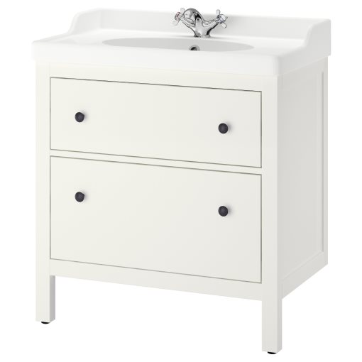 HEMNES/RUTSJON, βάση νιπτήρα με συρτάρια/νιπτήρα/μπαταρία, 82x49x95 cm, 295.376.42