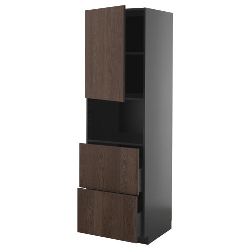 METOD/KNIVSHULT, ψηλό ντουλάπι για φούρνο μικρoκυμάτων με πόρτα/2 συρτάρια, 60x60x200 cm, 295.879.48