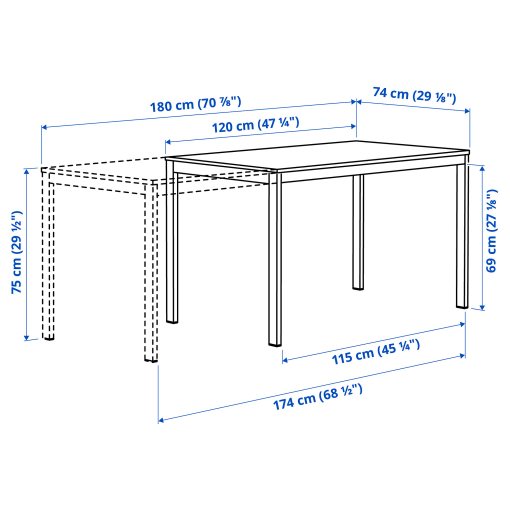 VIHALS, table and 6 chairs, 120/180x74 cm, 295.899.66