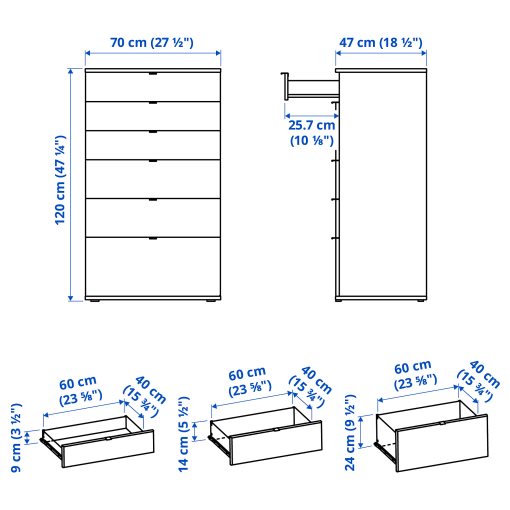 VIHALS, συρταριέρα με 6 συρτάρια, 70x47x125 cm, 304.832.47