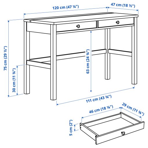HEMNES, γραφείο με 2 συρτάρια, 120x47 cm, 305.349.54