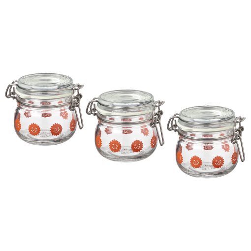 KORKEN, jar with lid clear glass patterned/3 pack, 13 cl, 305.536.45