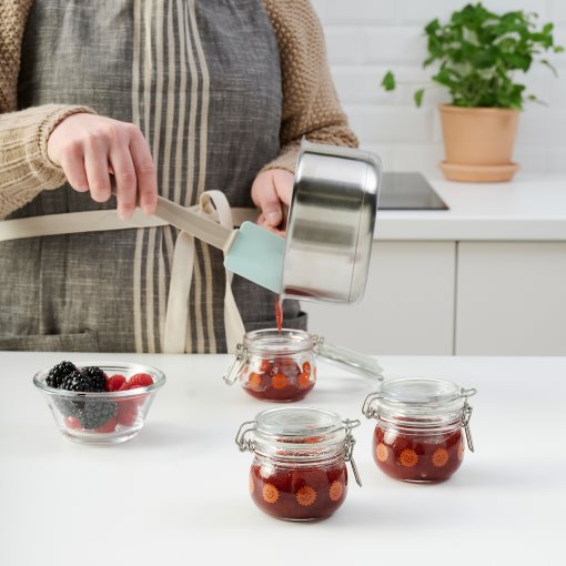 KORKEN, jar with lid clear glass patterned/3 pack, 13 cl, 305.536.45