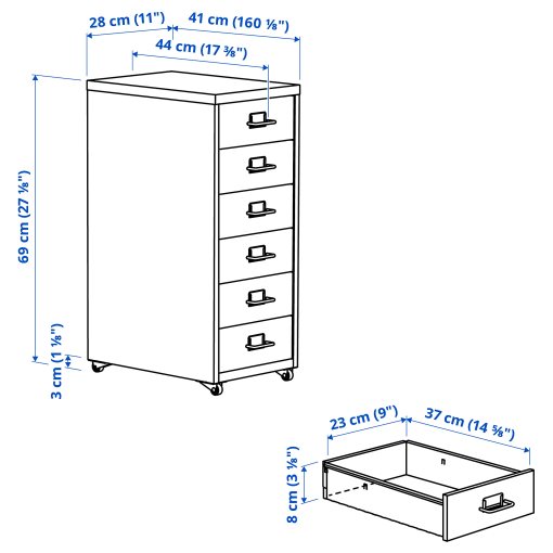 HELMER, drawer unit on castors, 28x69 cm, 305.627.15