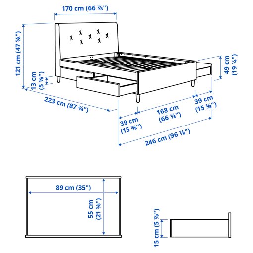 IDANÄS, upholstered storage bed, 160x200 cm, 305.880.94
