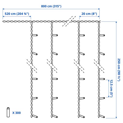 GETKÅL, κουρτίνα φωτισμού με ενσωματωμένο φωτισμό LED/εξωτερικού χώρου, 8 m, 306.007.41