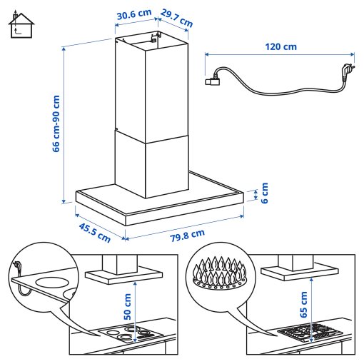 RÄFSEBO, wall mounted extractor hood/IKEA 500, 80 cm, 306.092.23