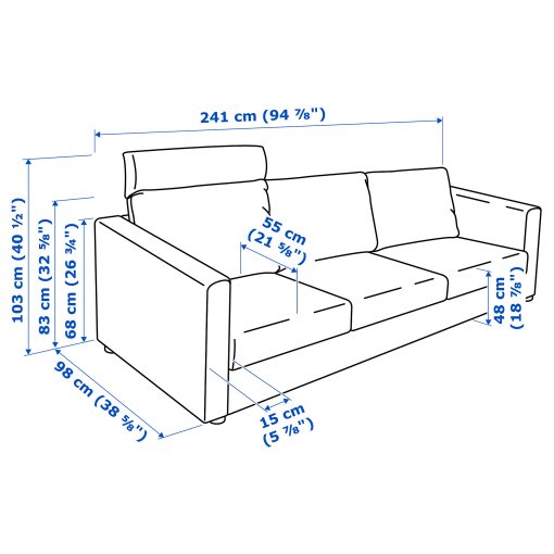 VIMLE, 3-seat sofa with headrest, 393.990.27