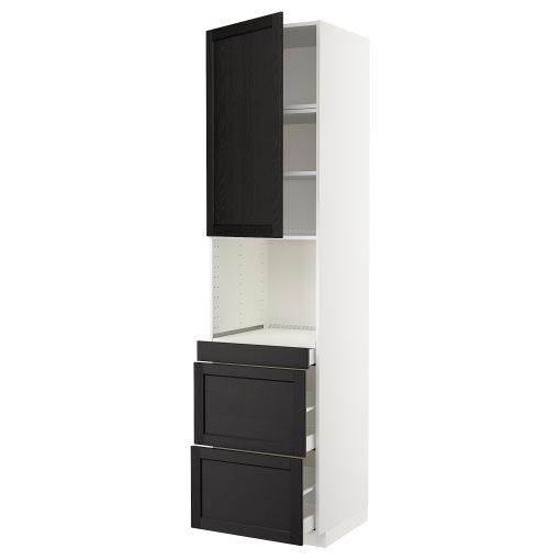 METOD/MAXIMERA, high cabinet for microwave combi with door/3 drawers, 60x60x240 cm, 394.657.05