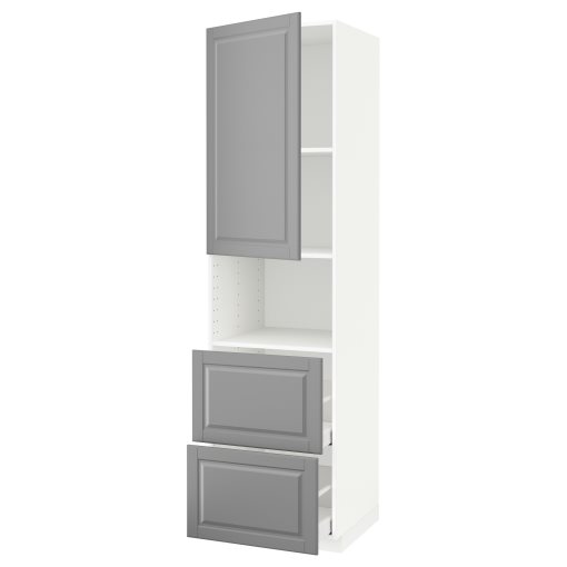 METOD/MAXIMERA, high cabinet for microwave with door/2 drawers, 60x60x220 cm, 394.659.65