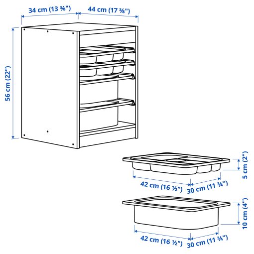 TROFAST, storage combination with boxes/trays, 34x44x56 cm, 394.804.66