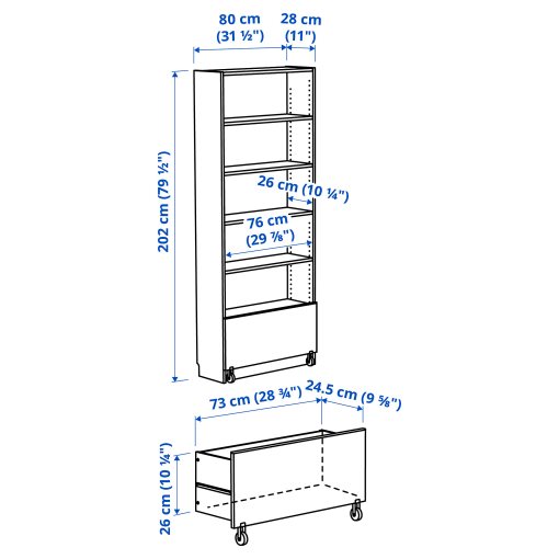 BILLY, bookcase with drawer, 80x30x202 cm, 394.838.08