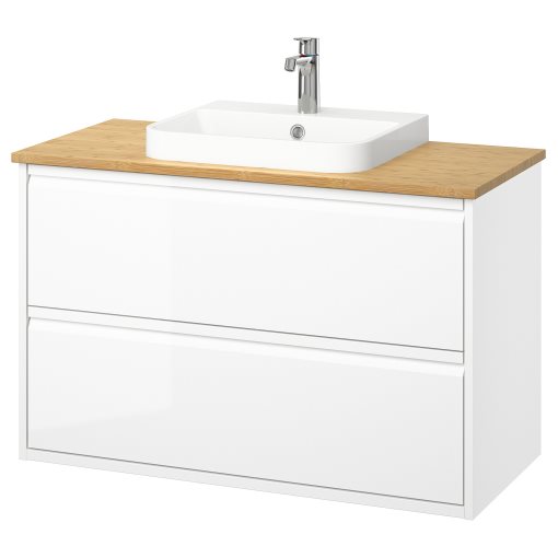 ANGSJON/BACKSJON, wash-stand with drawers/wash-basin/tap/high-gloss, 102x49x71 cm, 395.215.94