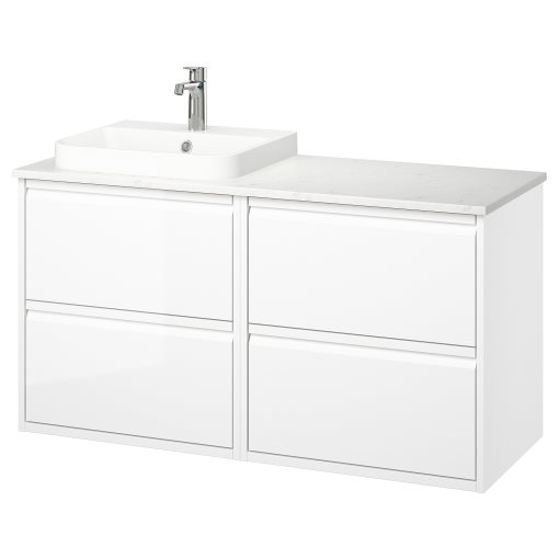 ANGSJON/BACKSJON, wash-stand/wash-basin/tap/high gloss, 122x49x71 cm, 395.285.62