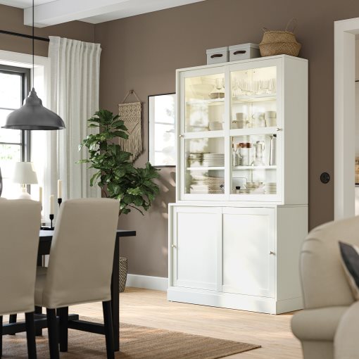 HAVSTA, σύνθεση αποθήκευσης με συρόμενες γυάλινες πόρτες, 121x47x212 cm, 395.347.61