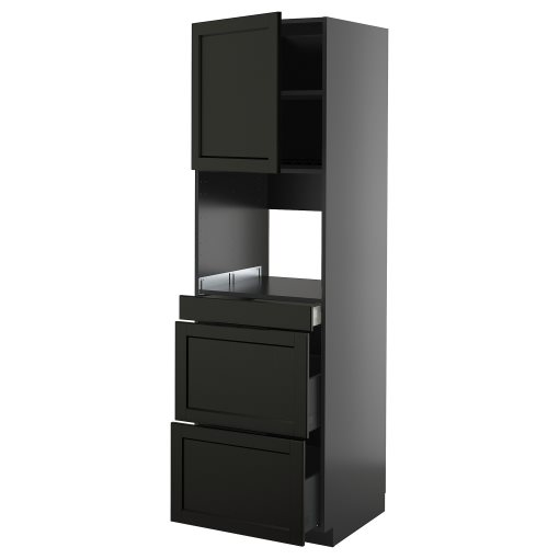 METOD/KNIVSHULT, high cabinet for microwave combi with door/3 drawers, 60x60x200 cm, 395.890.46