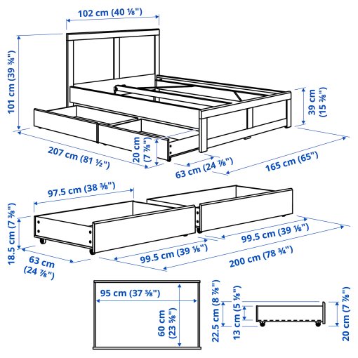 FÅGELFJÄLLET, bed frame with 2 storage boxes, 90x200 cm, 396.287.74
