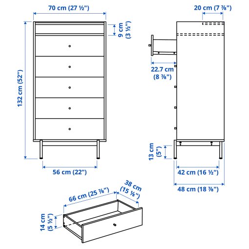 RÅDMANSÖ, συρταριέρα με 5 συρτάρια, 70x48x132 cm, 405.936.03