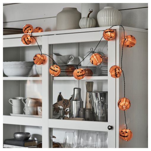 KUSTFYR, chain with built in LED light source/32 lights/ghost/battery-operated indoor, 406.054.51