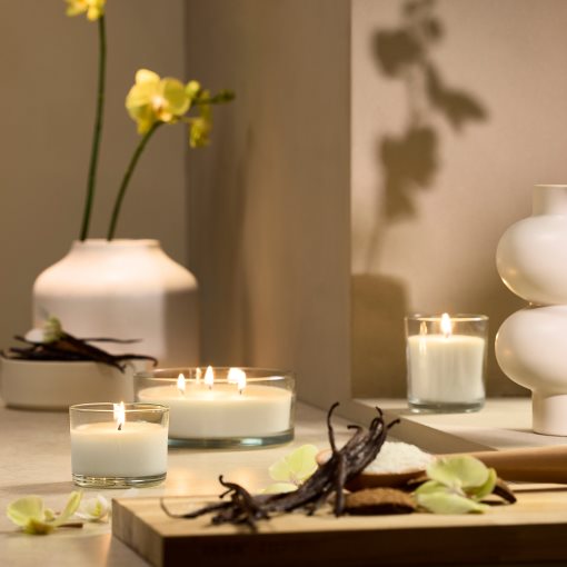 LOTSFÅGEL, scented candle in glass/Vanilla, 20 hr, 406.084.64