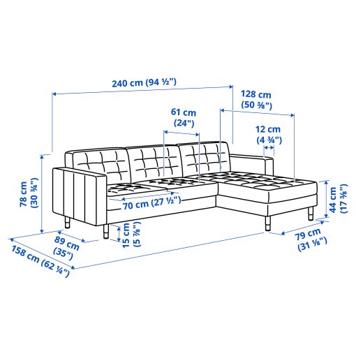 LANDSKRONA, τριθέσιος καναπές με σεζλόνγκ, 490.318.73