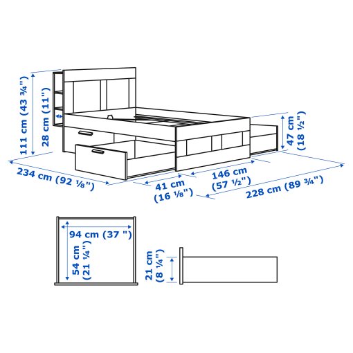 BRIMNES, bed frame with storage and headboard, 140X200 cm, 491.574.57