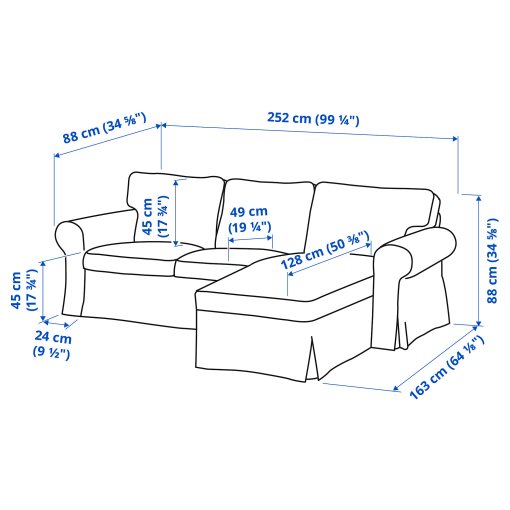 EKTORP, τριθέσιος καναπές με σεζλόνγκ, 493.200.81