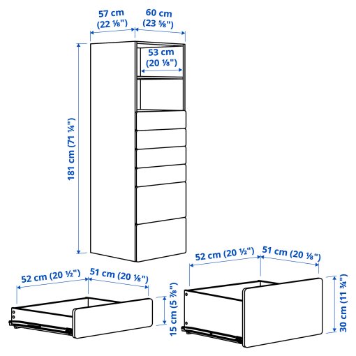 SMASTAD/PLATSA, bookcase with 6 drawers, 60x57x181 cm, 493.880.71