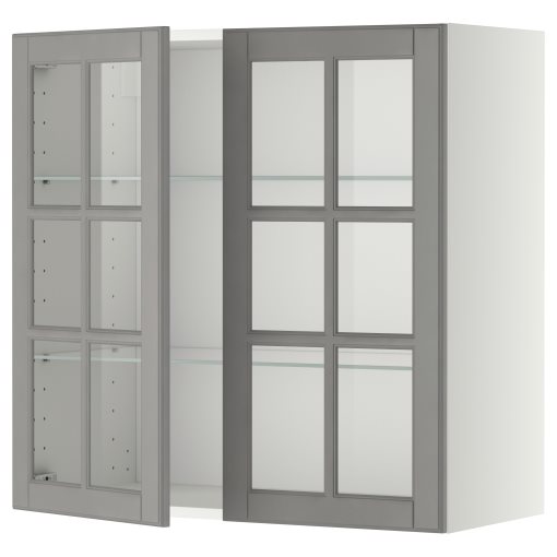 METOD, wall cabinet with shelves/2 glass doors, 80x80 cm, 493.949.58