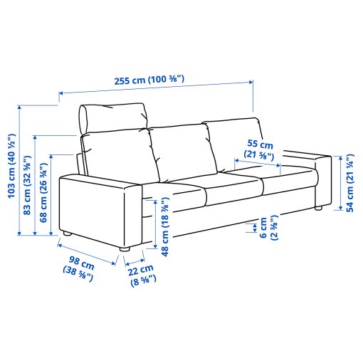 VIMLE, τριθέσιος καναπές με κεφαλάρι με πλατιά μπράτσα, 494.014.64