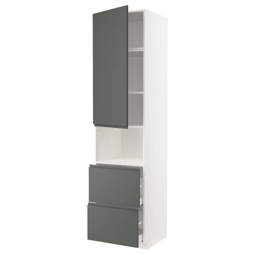METOD/MAXIMERA, high cabinet for microwave with door/2 drawers, 60x60x240 cm, 494.576.15