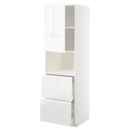 METOD/MAXIMERA, high cabinet for microwave with door/2 drawers, 60x60x200 cm, 494.578.04