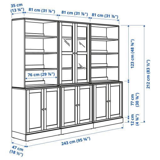 HAVSTA, storage combination with glass-doors, 243x47x212 cm, 495.348.93