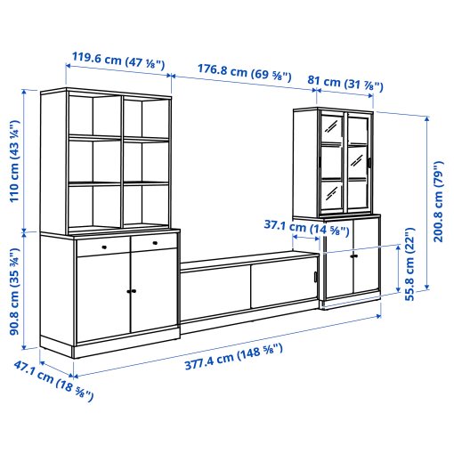 TONSTAD, σύνθεση αποθήκευσης TV, 377x47x201 cm, 495.717.67