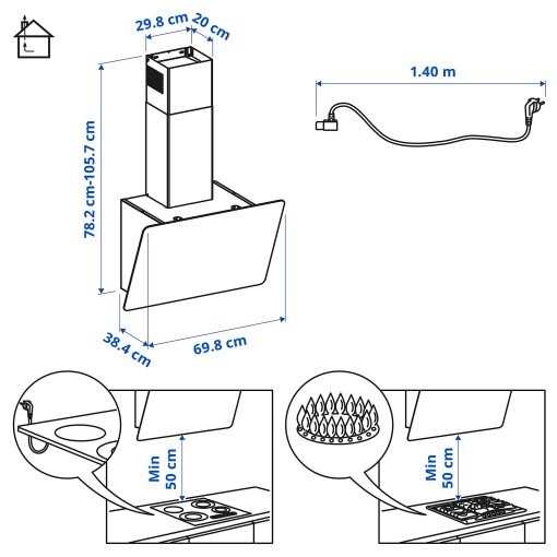 FINSMAKARE, wall mounted extractor hood, 503.891.40