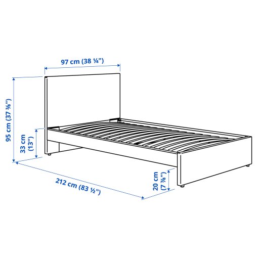 GLADSTAD, upholstered bed frame, 90x200 cm, 504.904.59