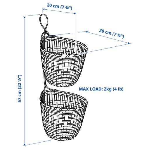 TOLKNING, κρεμαστό καλάθι/χειροποίητο, 2 τεμ., 505.126.49