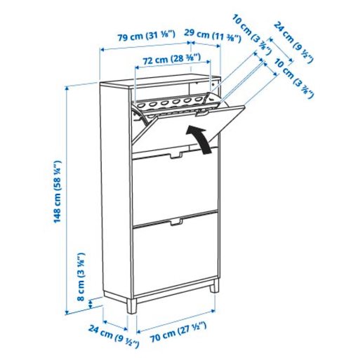 STÄLL, shoe cabinet with 3 compartments, 79x29x148 cm, 505.302.62