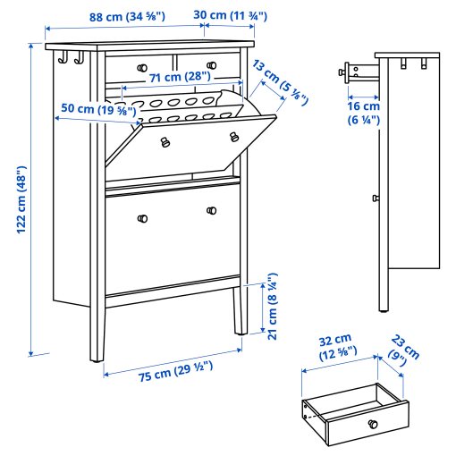 GULLABERG, shoe cabinet with 2 compartments, 88x30x122 cm, 505.876.92