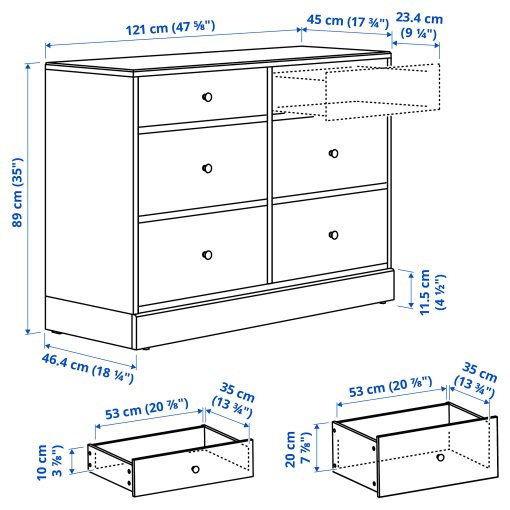 HAVSTA, chest of 6 drawers, 121x47x89 cm, 505.994.78