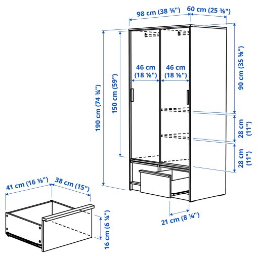 ANKARUDDEN, wardrobe with sliding doors, 98x60x190 cm, 506.262.50