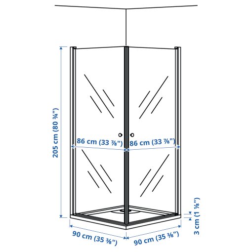 OPPEJEN/FOTINGEN, shower enclosure with 2 doors/tray, 90x90x205 cm, 593.262.52