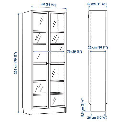 BILLY/OXBERG, bookcase with glass doors, 80x30x202 cm, 594.833.17