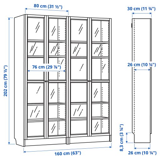 BILLY/OXBERG, σύνθεση βιβλιοθήκης με γυάλινες πόρτες, 160x202 cm, 594.835.29