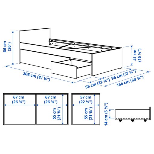 VIHALS, bed frame with 2 storage boxes, 90x200 cm, 595.819.83
