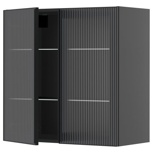 METOD, wall cabinet with shelves/2 glass doors, 80x80 cm, 595.868.53