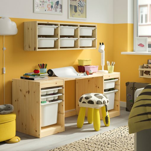 TROFAST, γραφείο με κουτιά αποθήκευσης/δίσκους, 124x44x52 cm, 596.139.03